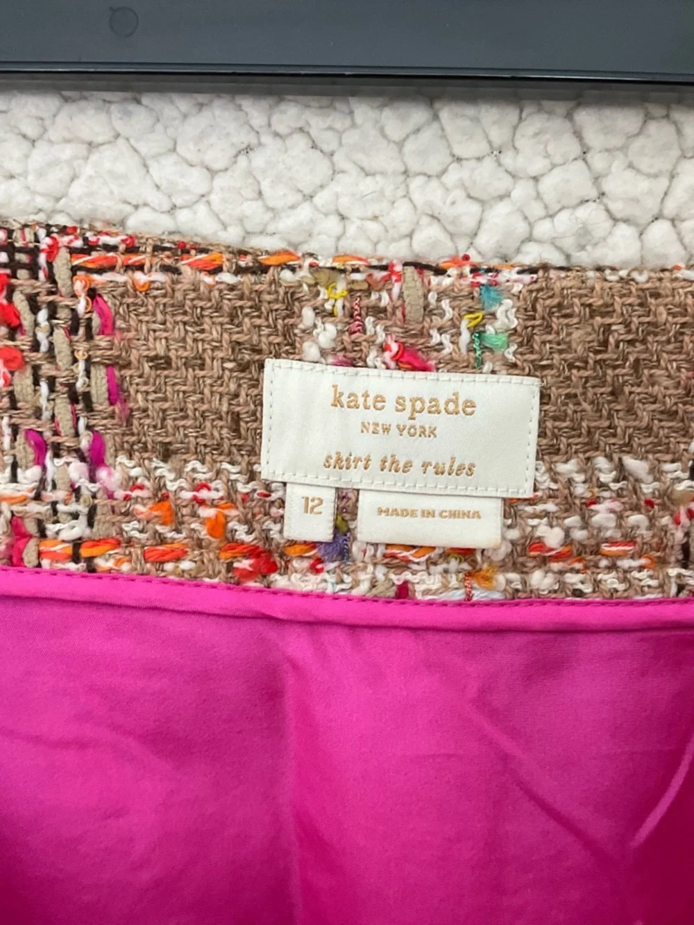 kate spade Camel Tweed Plaid Mini Skirt with Multicolor Stitching